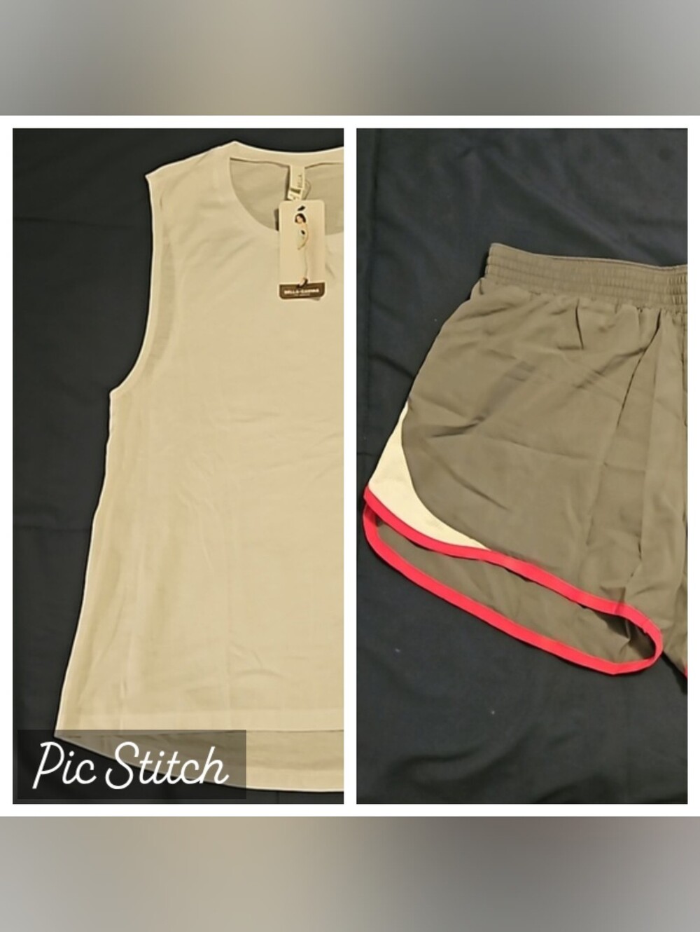 Sleeveless White Tank Top Med with Grey Shorts Accent Pink Large Juniors